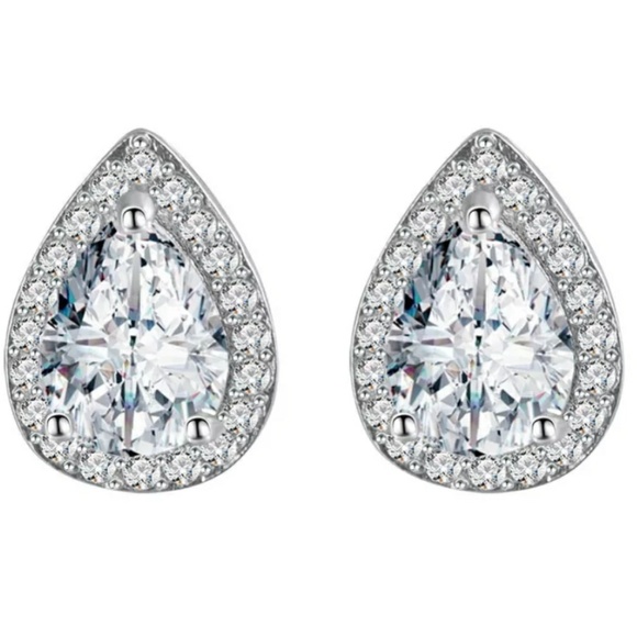 White Gold Pear Tear Drop Diamond Halo Earrings - Picture 5 of 9